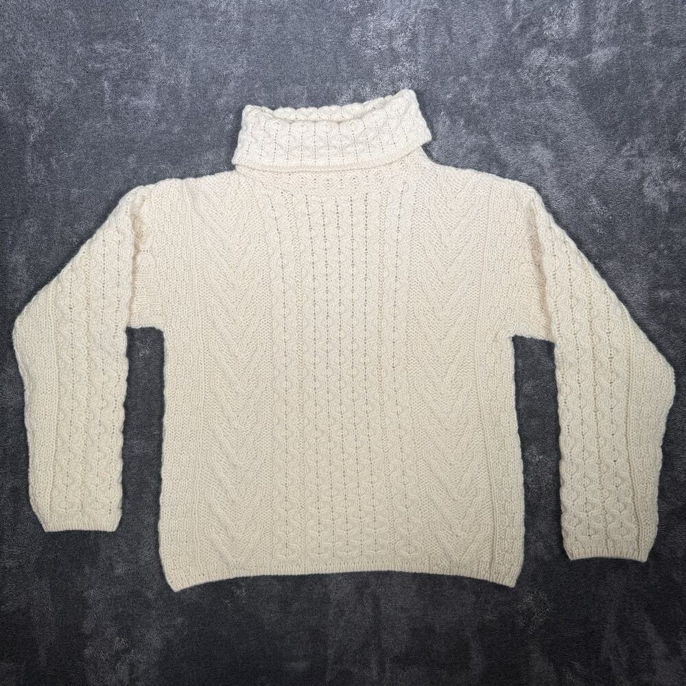 Aran Crafts Sweater Womens Small Cable Knit Turtleneck Wool Made Ireland
